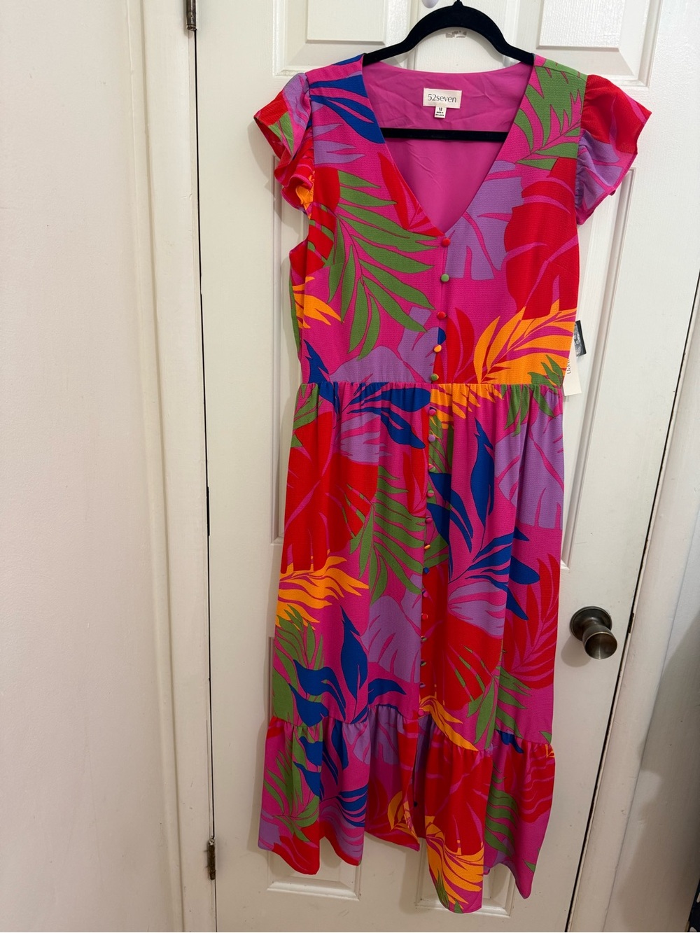 Sezane Pink Tropical Print Midi Dress